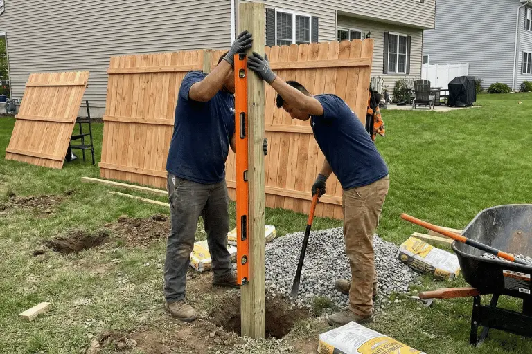 workers installing a fence in rochester ny